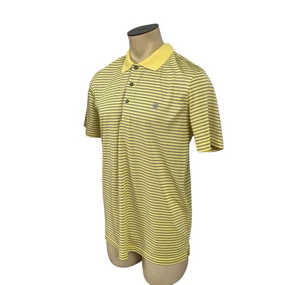 Izod Polo Shirt Mens Large Yellow Stripe Golf Preppy Work Office Casual Athletic - Picture 4 of 14